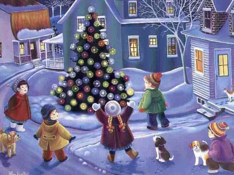 Children Decorating Christmas Tree