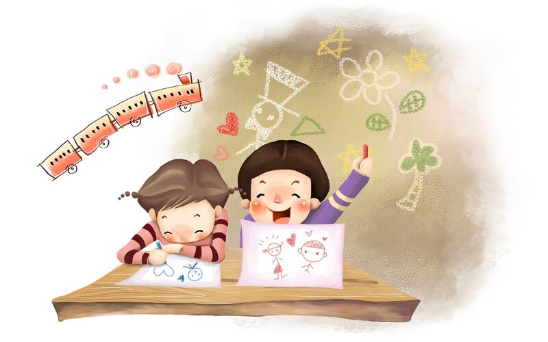 Children drawing at a table