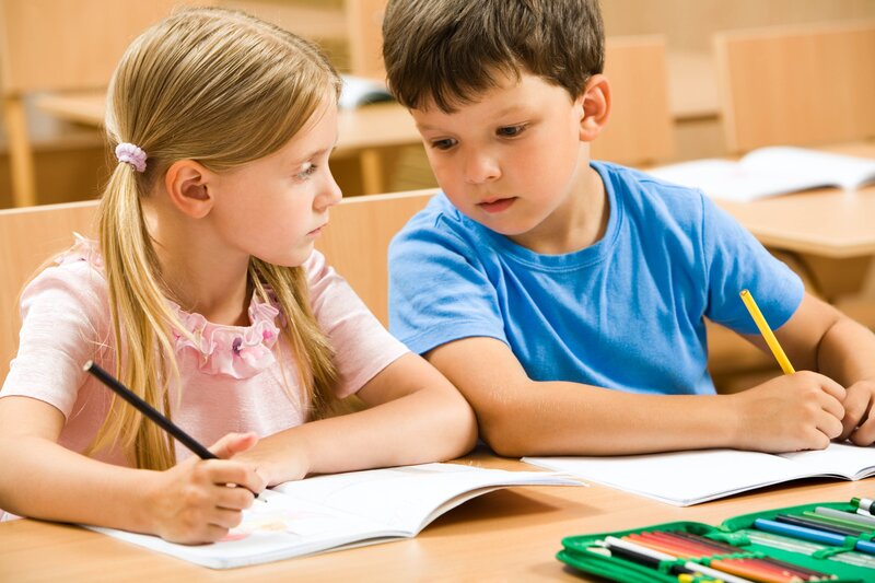 children drawing at school