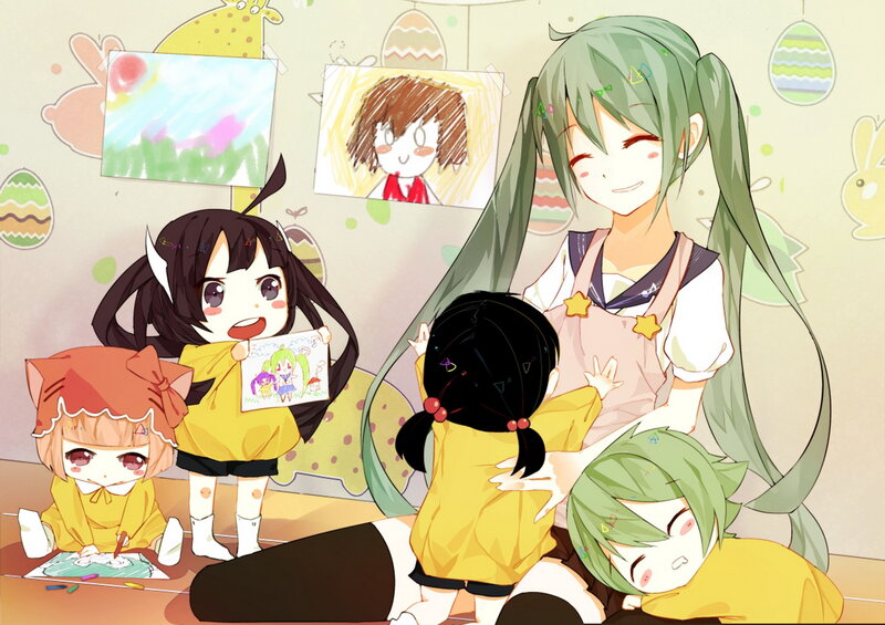 Children Drawing with Teacher