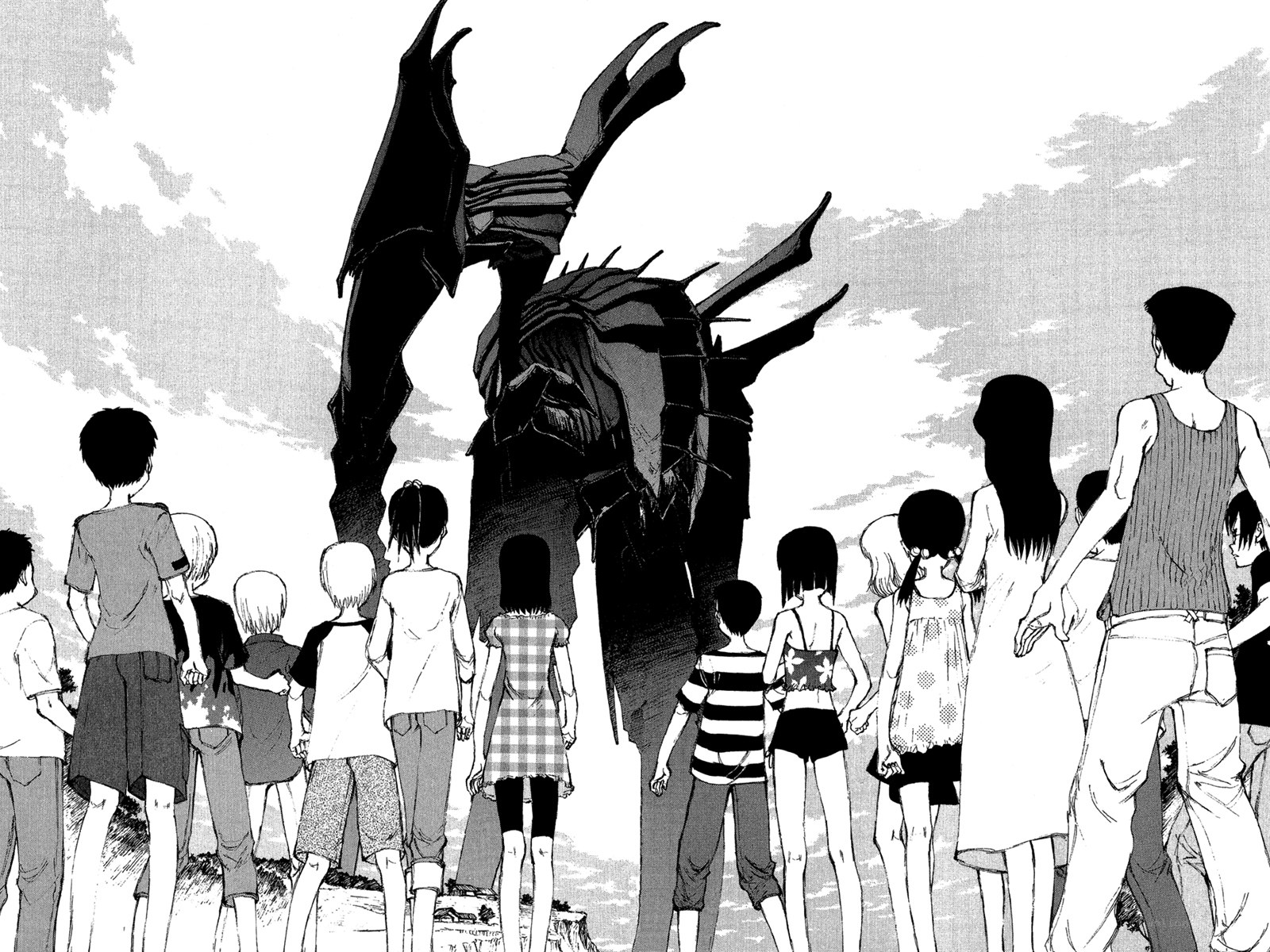 Children face giant monster