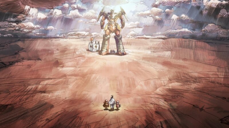 Children Facing Giant Robot