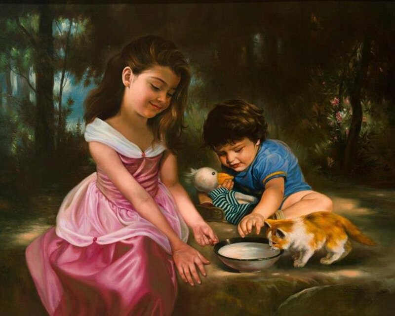 Children Feeding Animals