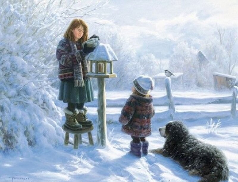 Children Feeding Birds