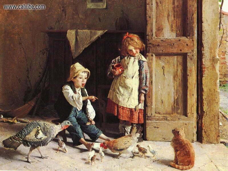 Children feeding farm animals