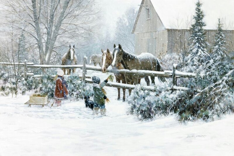 Children Feeding Horses