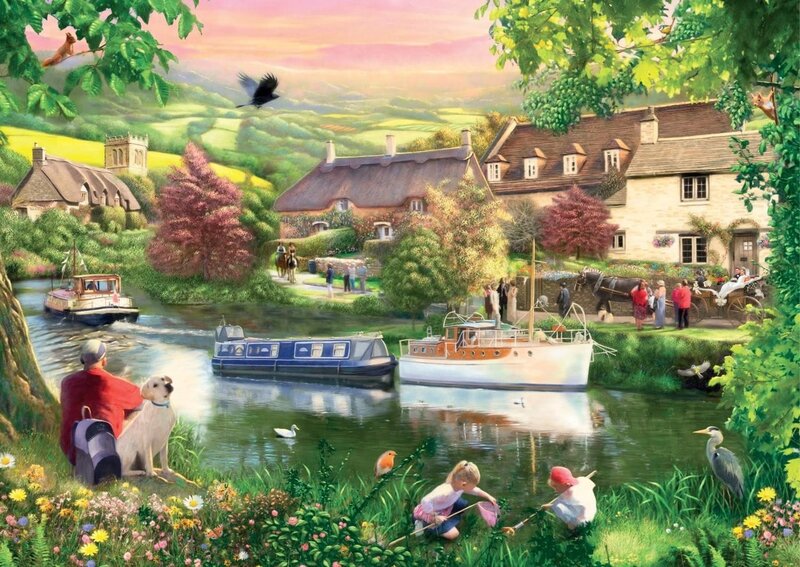 Children Fishing by River — Green, Peaceful