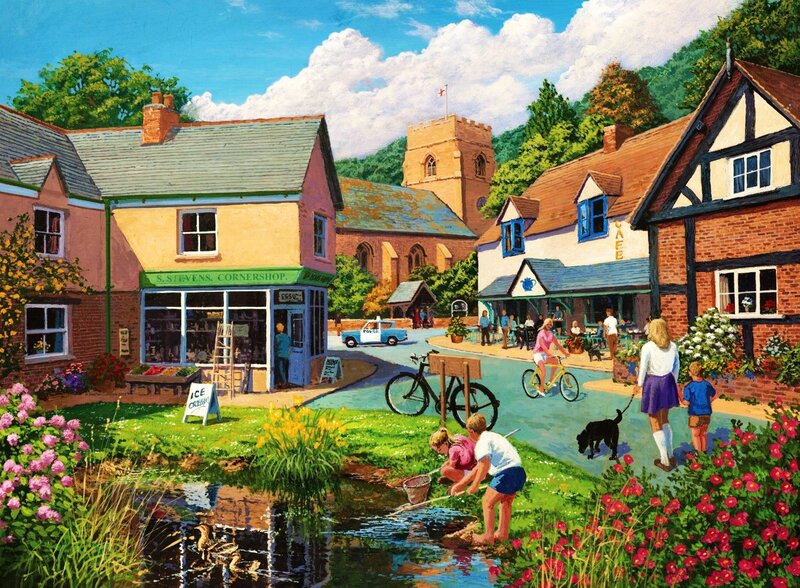 Children Fishing by Stream — Green