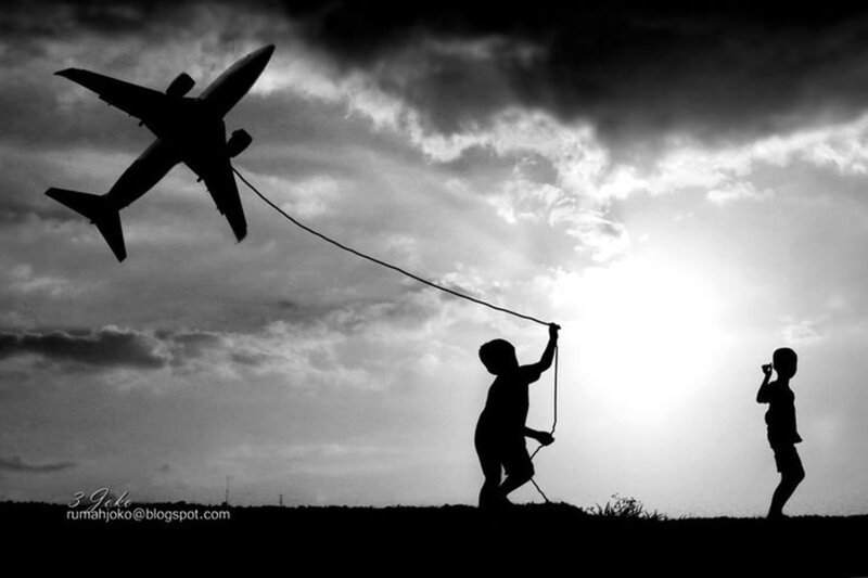 Children Flying Airplane Kite