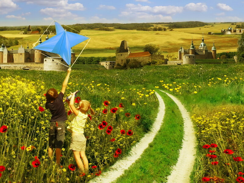 Children Flying Kite
