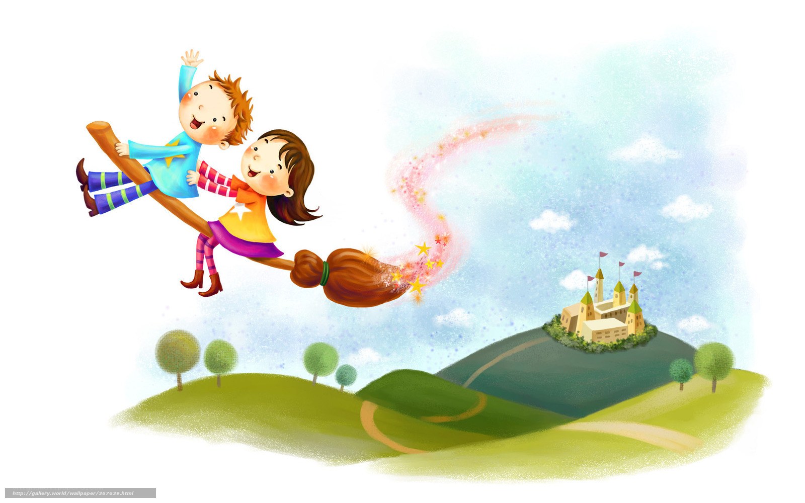 Children flying on a broomstick