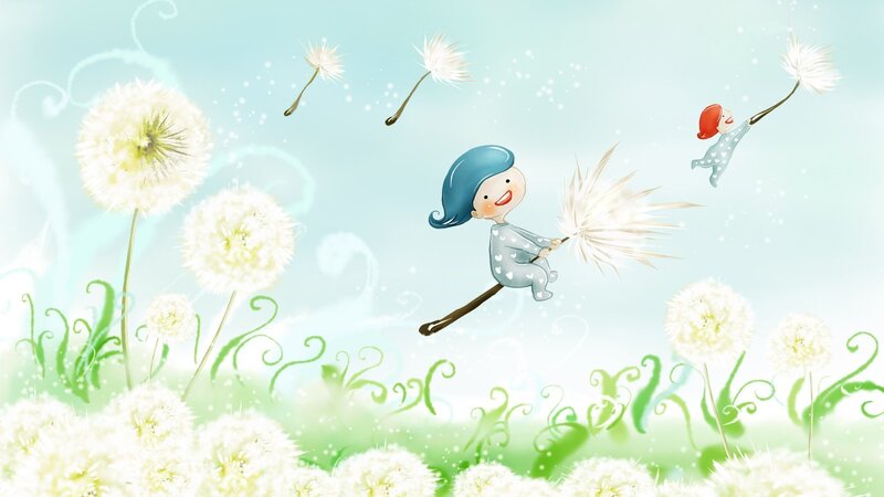 Children flying on dandelions