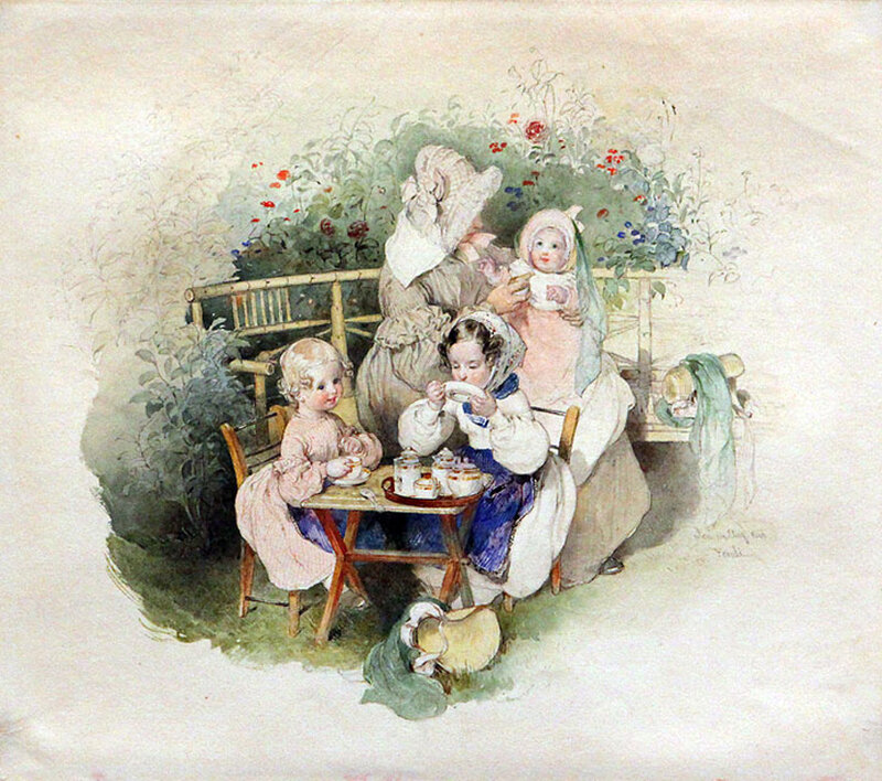 Children having tea in garden