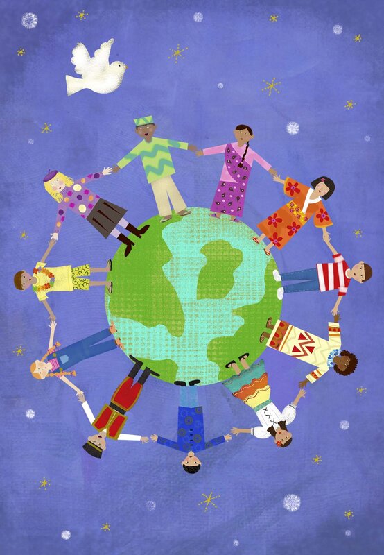 Children holding hands around the world