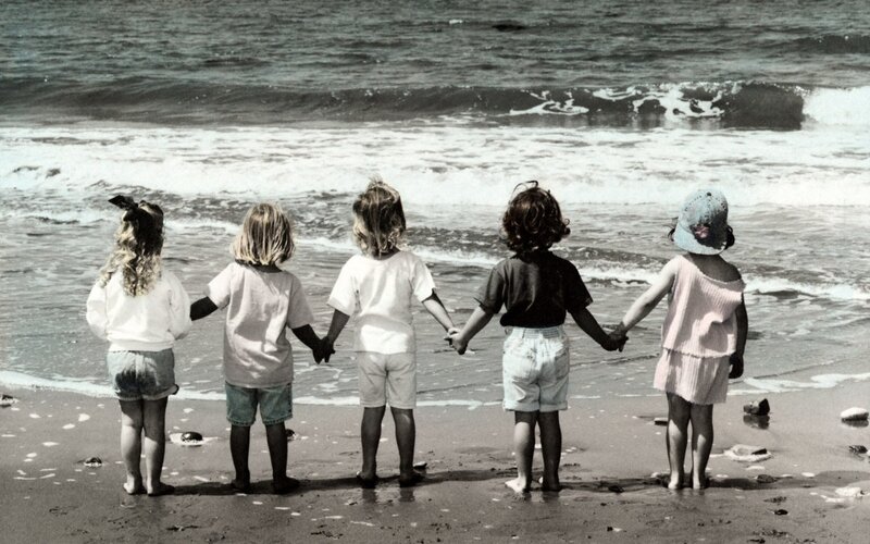 Children Holding Hands — Black, Serene