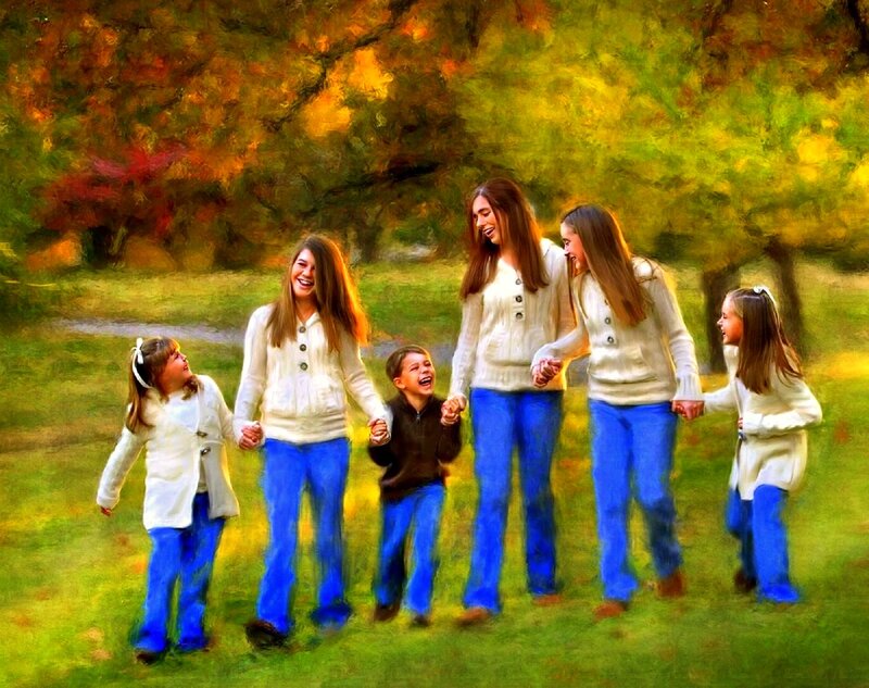 Children Holding Hands — Green, Joyful