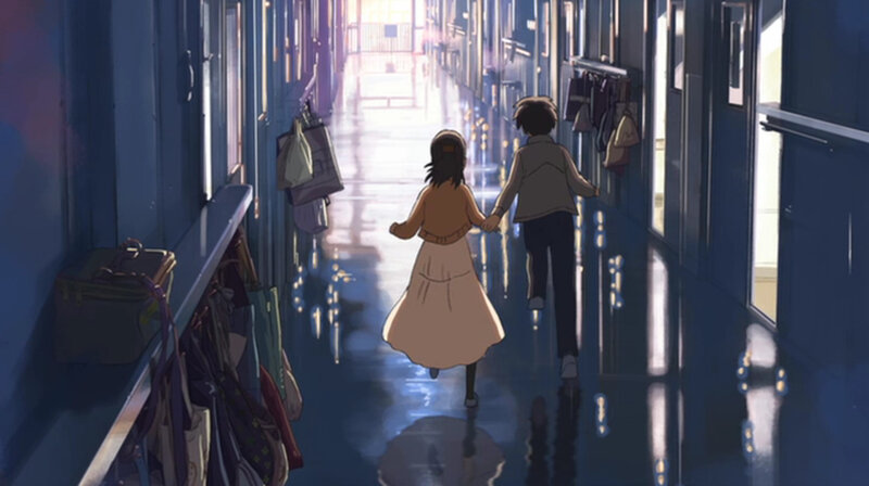 children holding hands in hallway