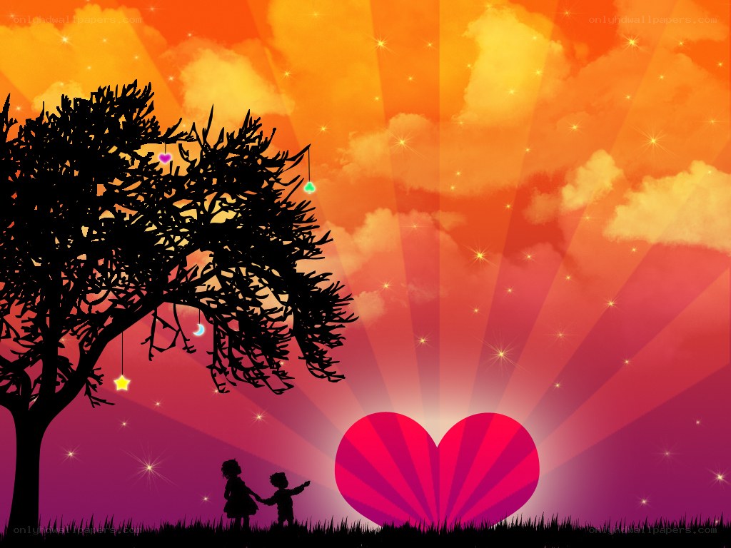 children holding hands under a heart tree