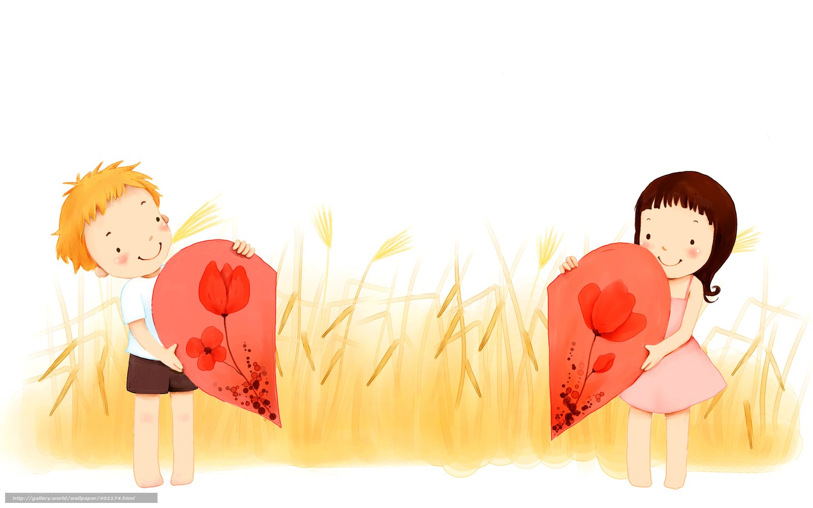 Children holding heart-shaped flowers