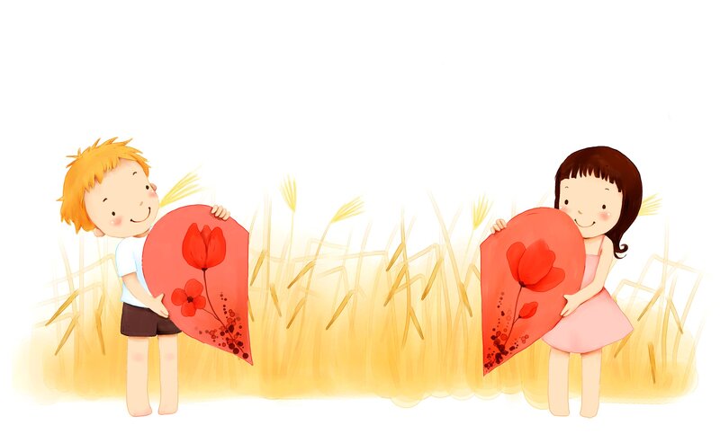 Children holding heart-shaped objects