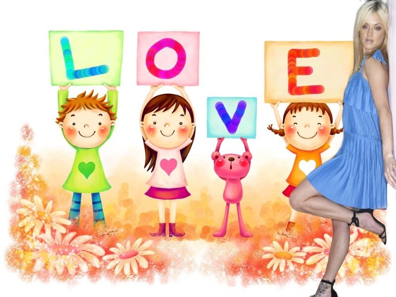 Children holding love signs