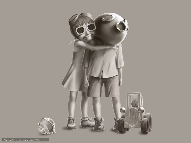 Children Hugging in Monochrome