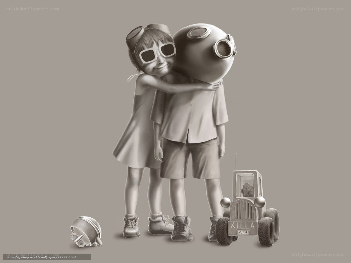 Children Hugging in Monochrome