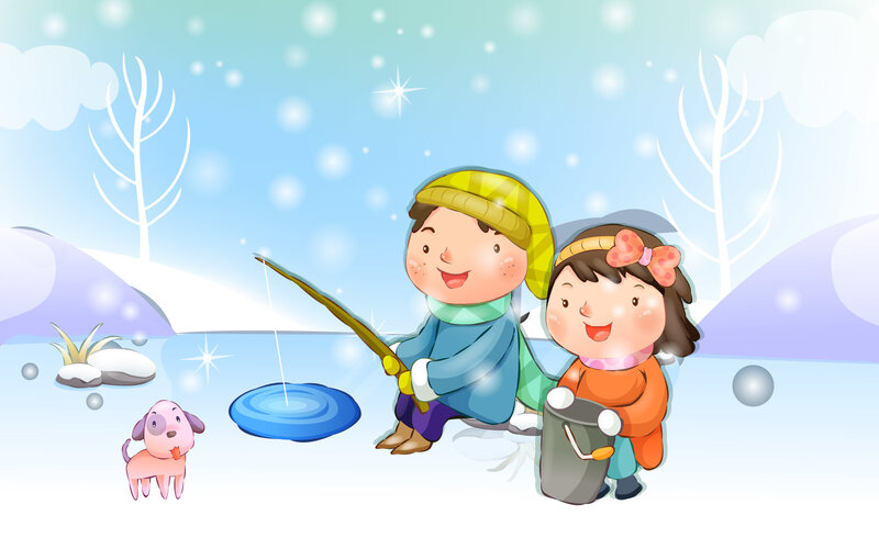 Children Ice Fishing