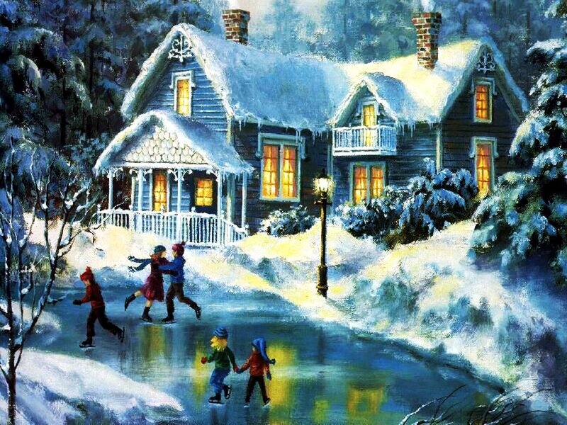 Children Ice Skating — Blue, Cozy