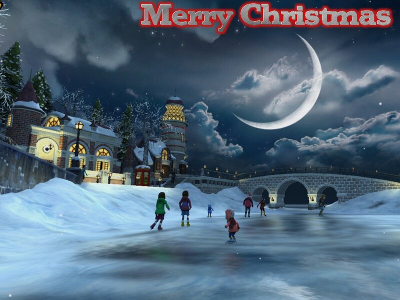 Children Ice Skating — Blue, Festive