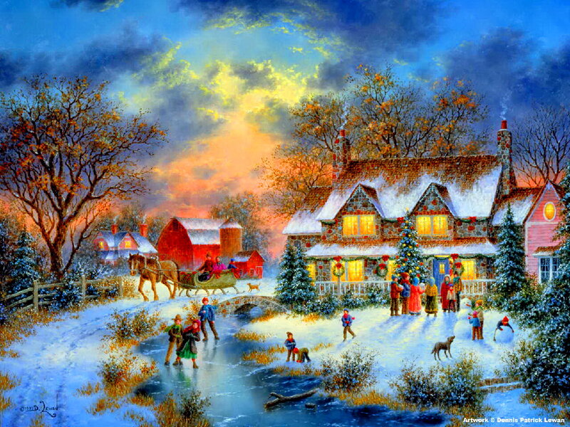 Children Ice Skating — Blue, Festive, Winter
