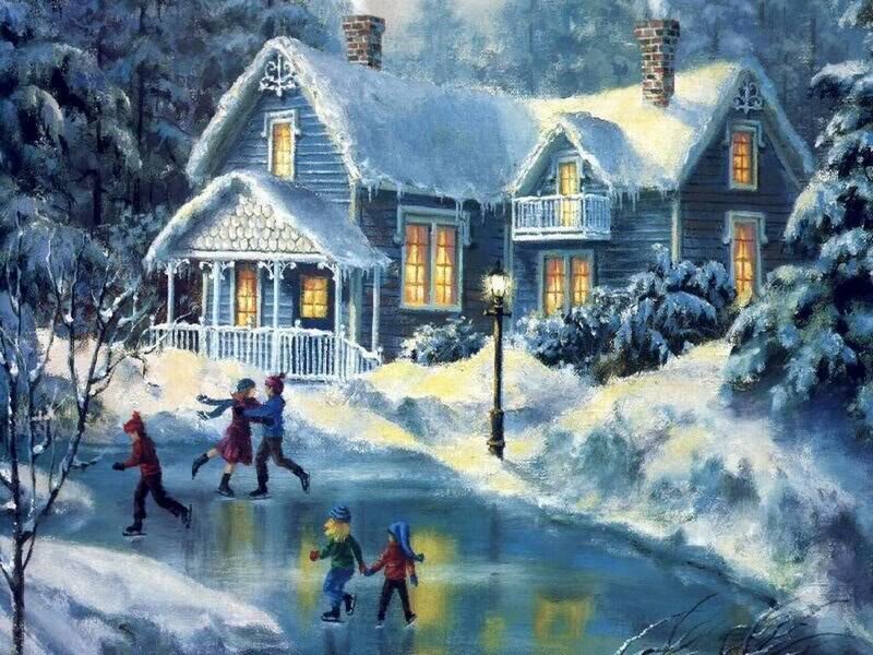 Children Ice Skating — Blue, Peaceful, Winter