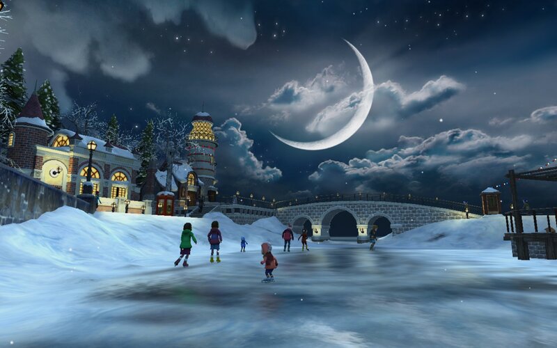 Children Ice Skating — Blue, Serene