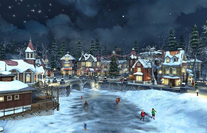 Children Ice Skating — White, Festive, Night, Digital Art