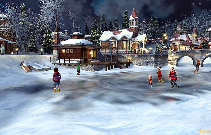 Children Ice Skating — White, Festive, Night
