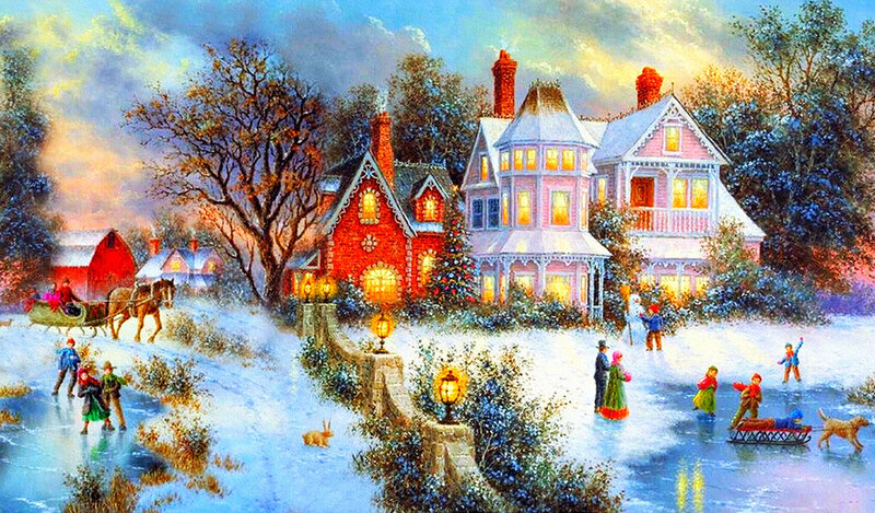 Children Ice Skating — White, Festive