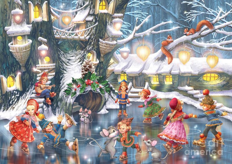 Children Ice Skating — White, Festive, Winter