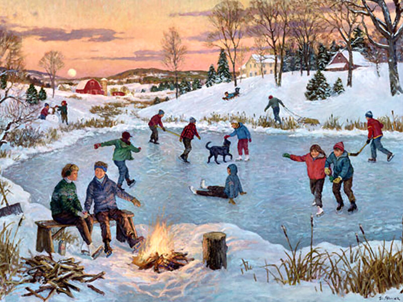 Children Ice Skating — White, Peaceful, Winter