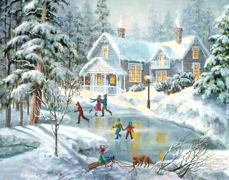 Children Ice Skating — White
