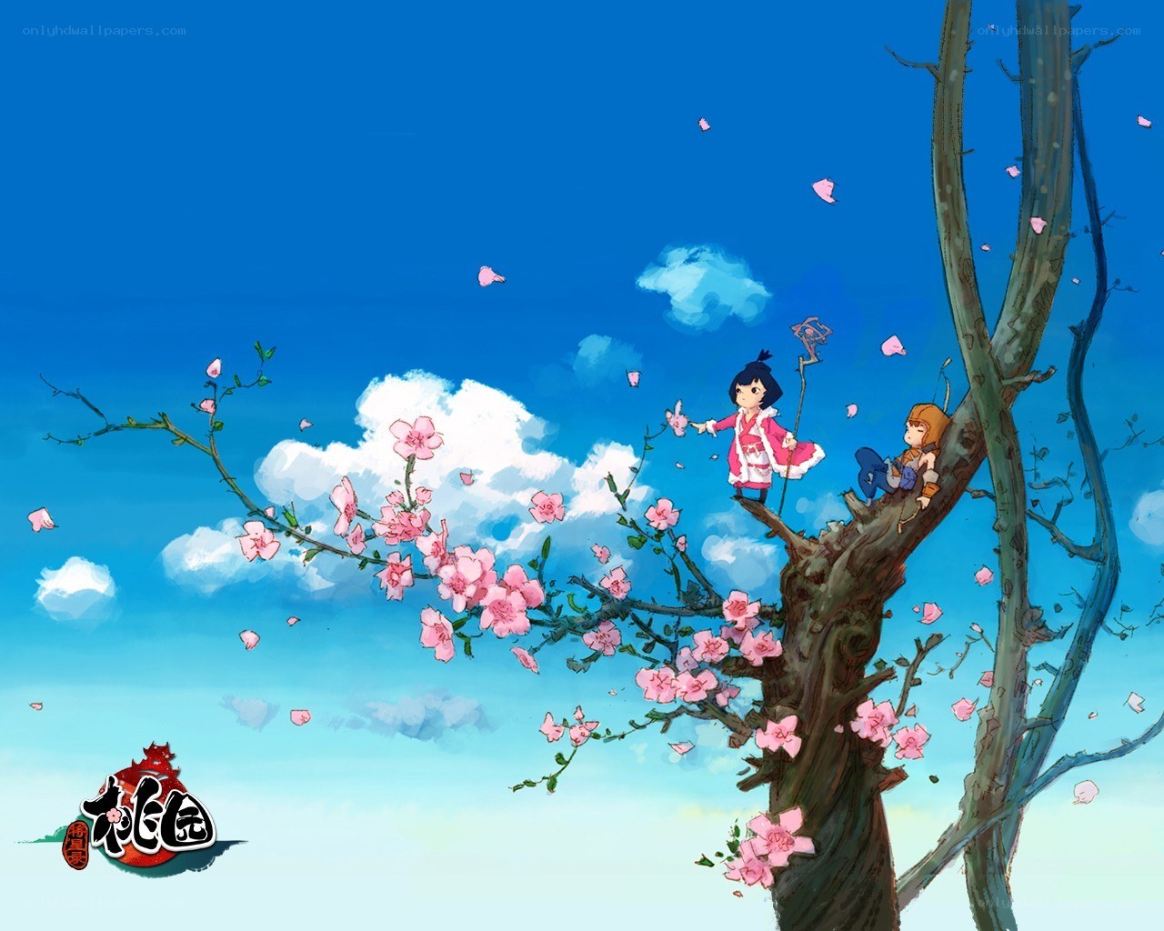 Children in a blossoming tree