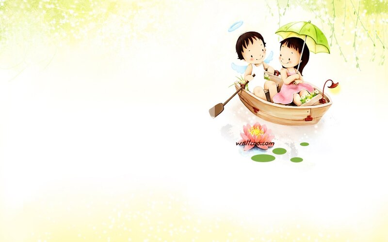 children in a boat with umbrella