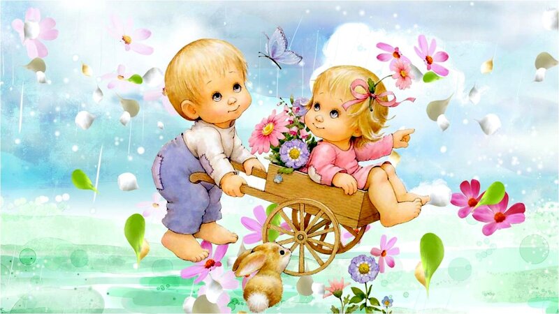 Children in a Cart — Blue