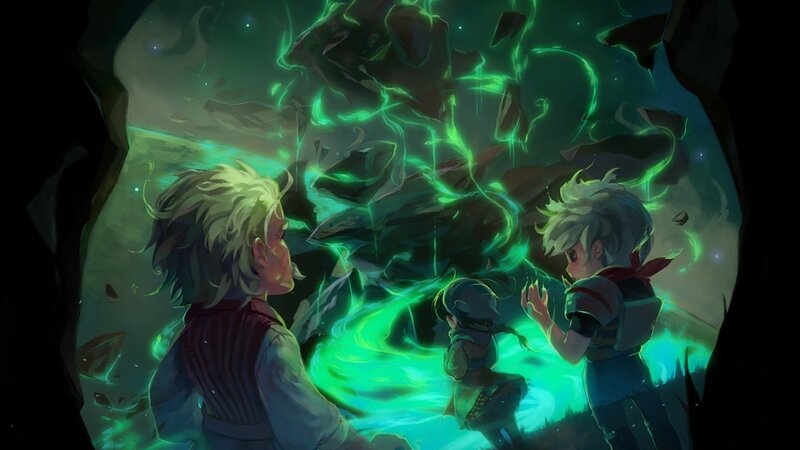 children in a cave with green energy
