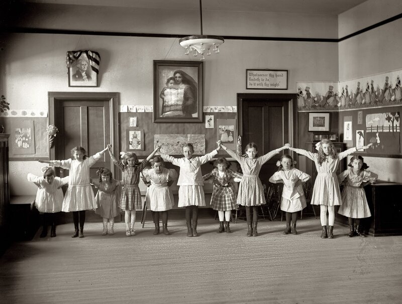 Children in a classroom line