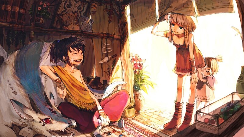 Children in a cozy hut