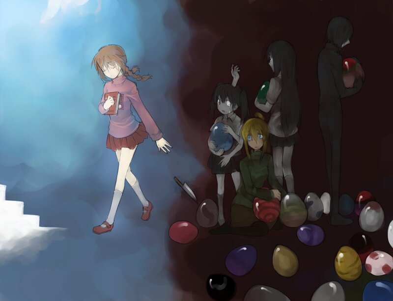 Children in a dark room with eggs