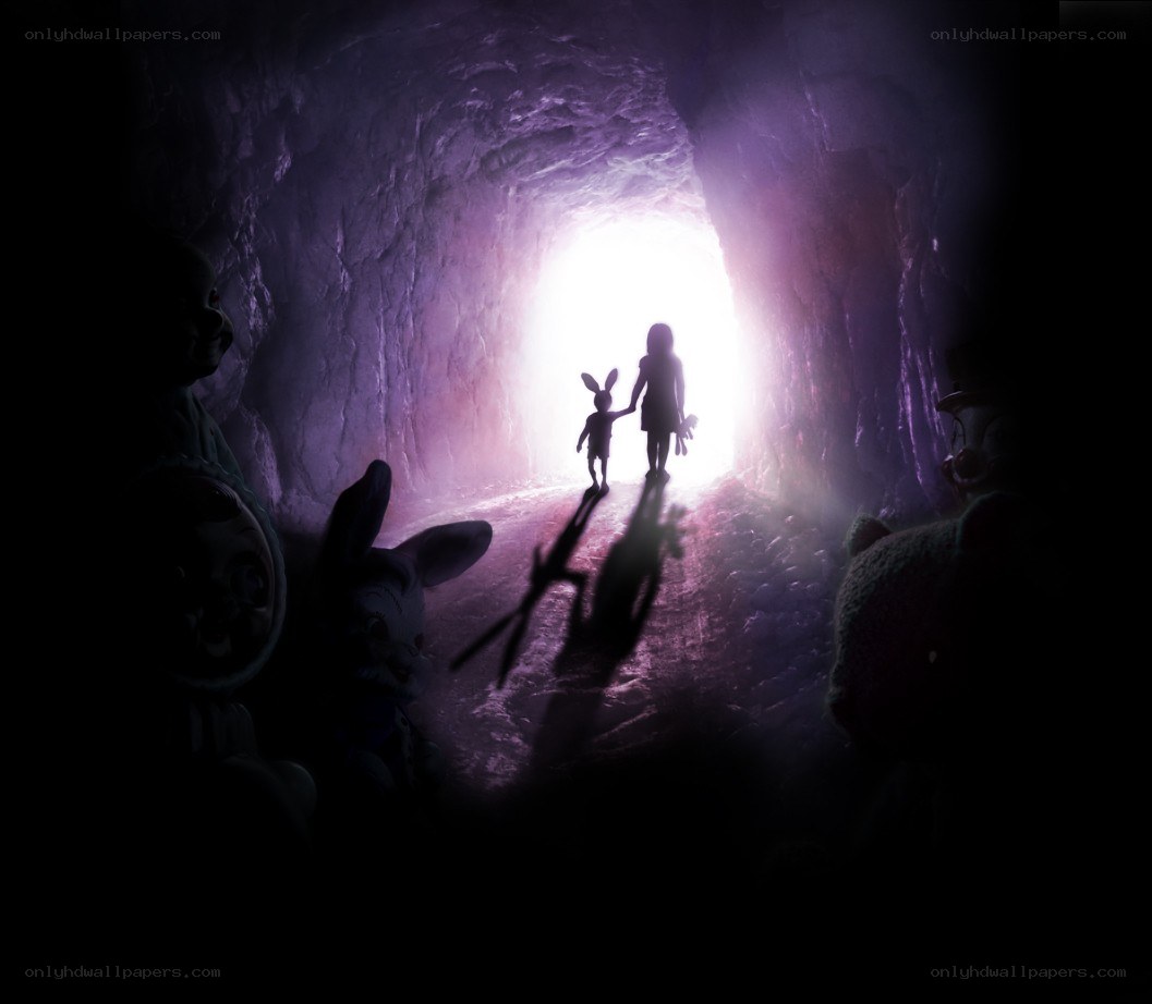 children in a dark tunnel