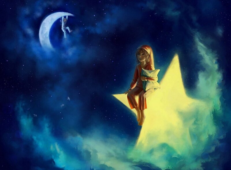 children in a dreamy night sky