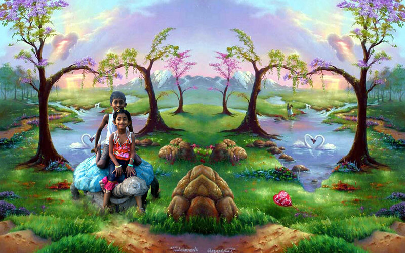 children in a fantasy landscape