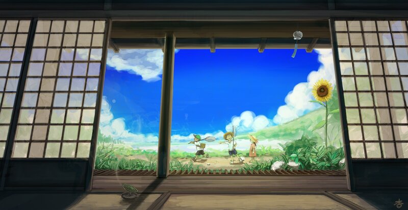 Children in a Field — Blue